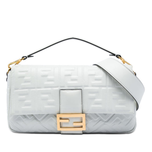 Fendi Large Zucca Embossed Leather Baguette Bag