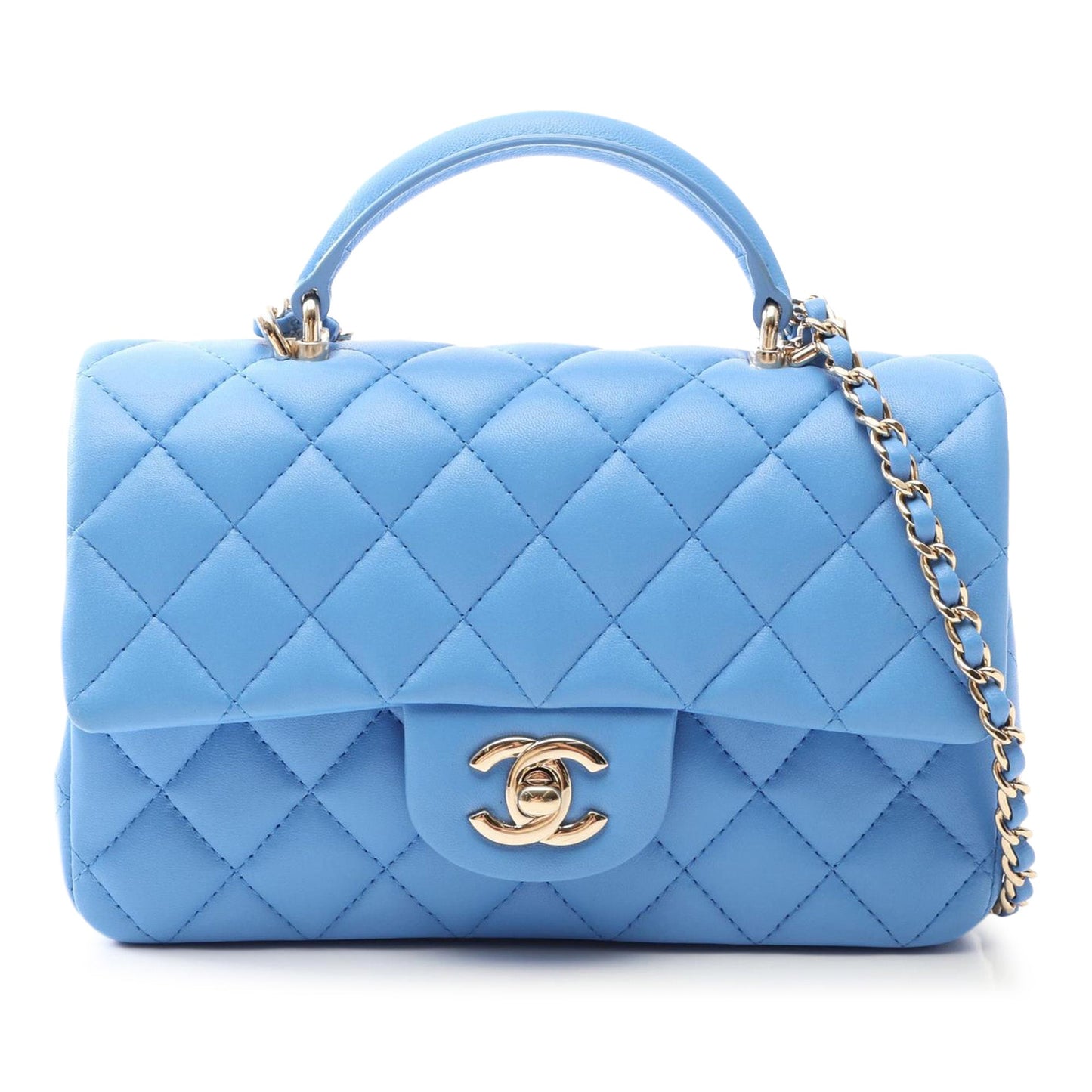 Chanel Quilted Lambskin Metal Chain Top Handle Bag Preloved