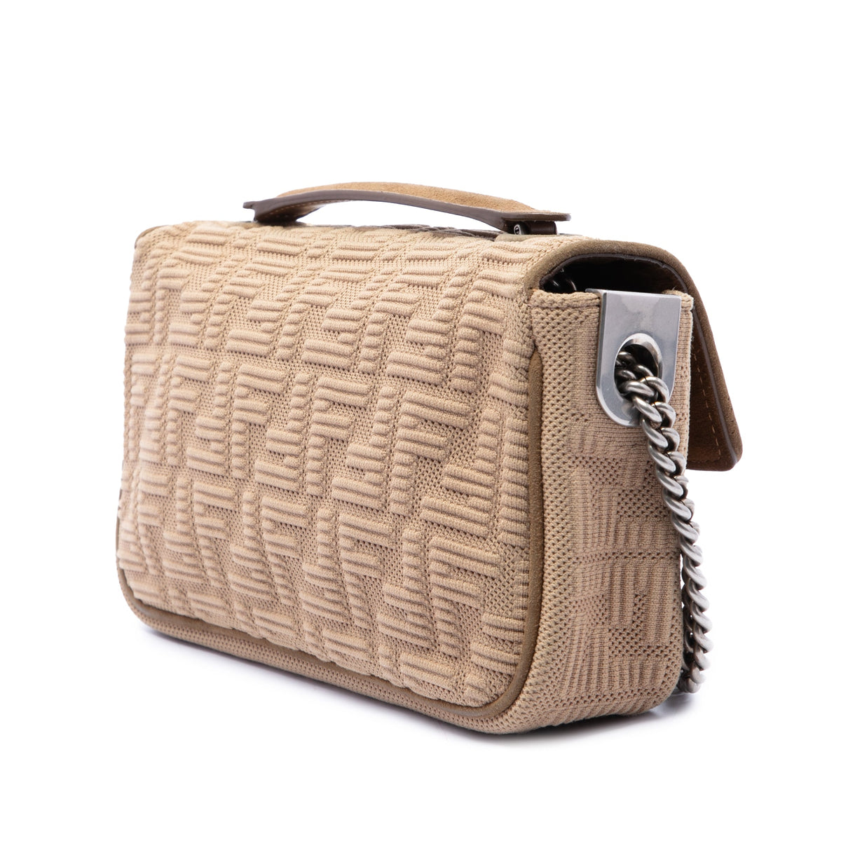 Fendi Zucca Embossed Technical Fabric Chain Midi Baguette Bag