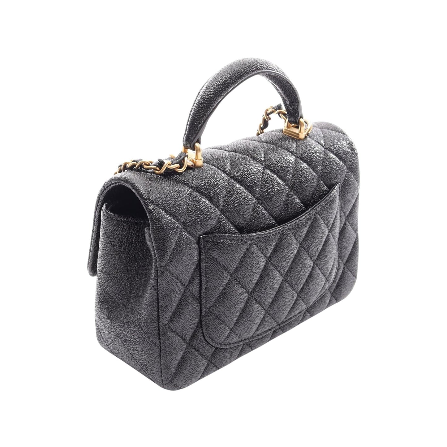 Chanel Quilted Lambskin Metal Chain Top Handle Bag Preloved