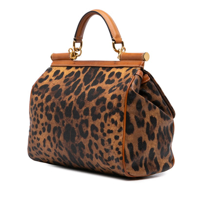 Dolce e Gabbana Leopard Print Coated Canvas Miss Sicily Bag