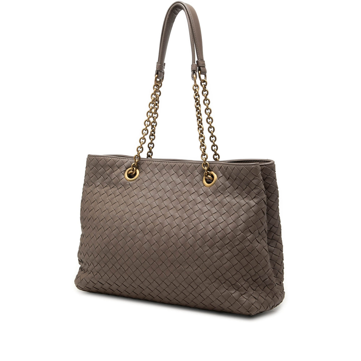 Bottega Metallic nappa Intrecciato Double Chain Tote Bag used