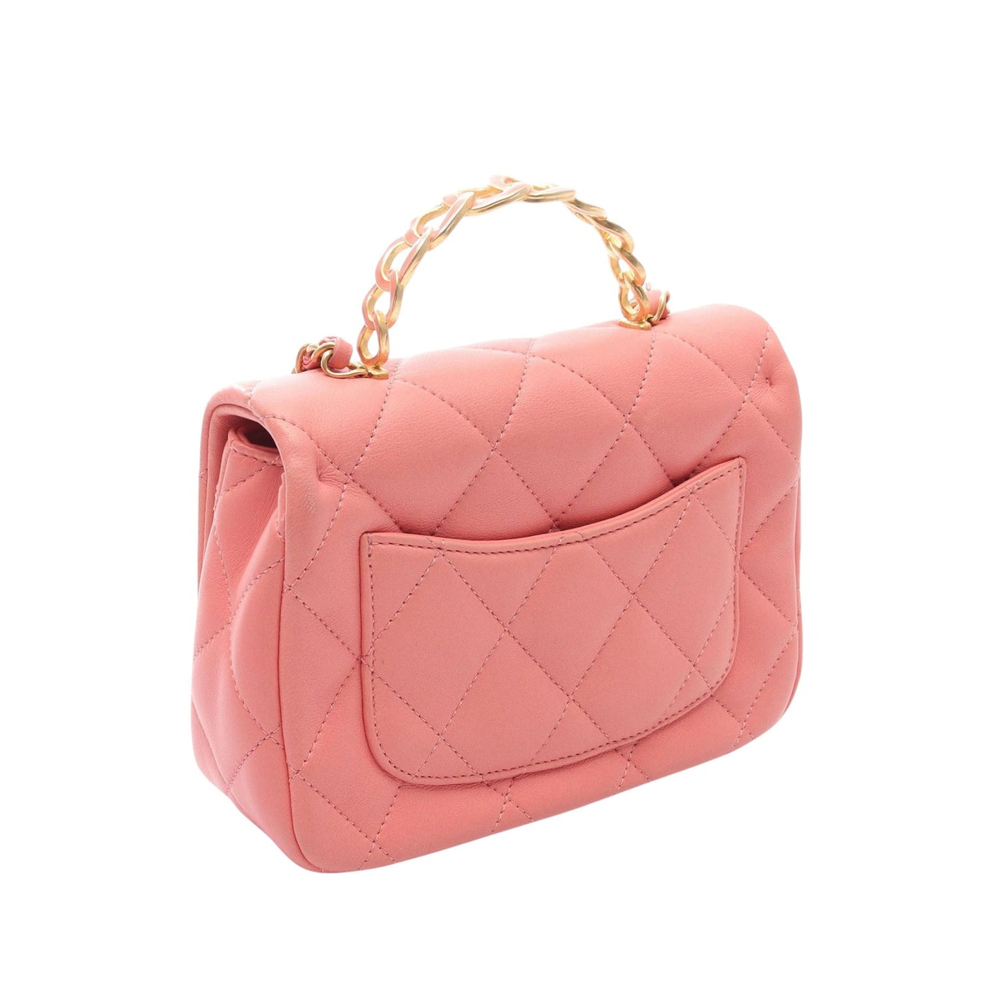 Chanel Quilted Lambskin Metal Chain Top Handle Bag Preloved