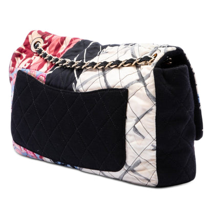 Chanel Jumbo Printed Nylon and Jersey Patchwork Single Flap Bag
