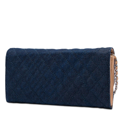 Chanel CC Quilted Denim Turn Lock Wallet On Chain