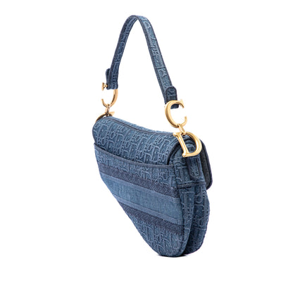 Dior Oblique Embroidered Denim Saddle Bag
