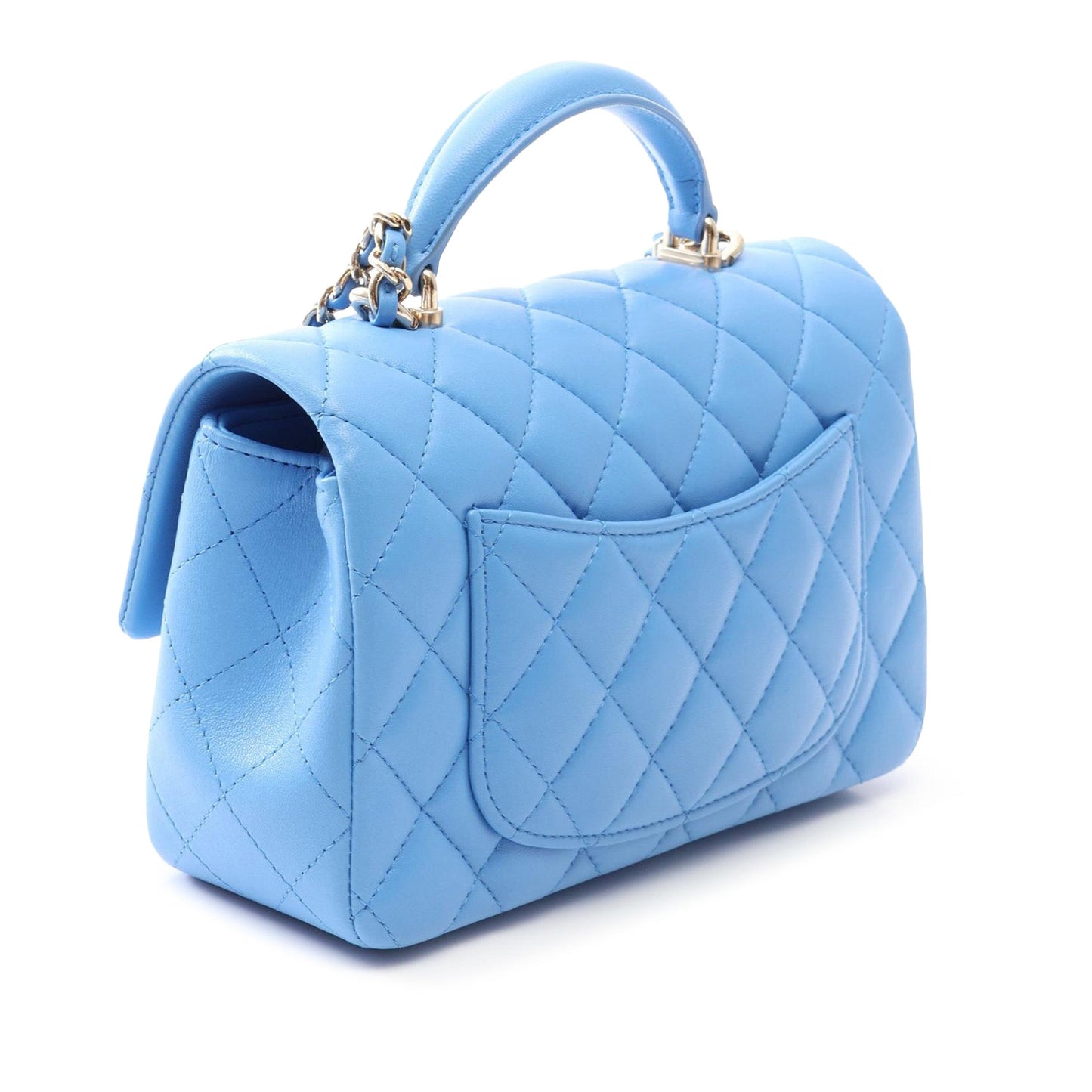 Chanel Quilted Lambskin Metal Chain Top Handle Bag Preloved