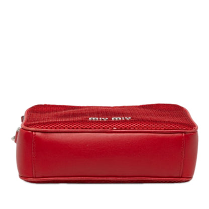 Miu Miu Sequins Paillettes and Calfskin Logo Crossbody
