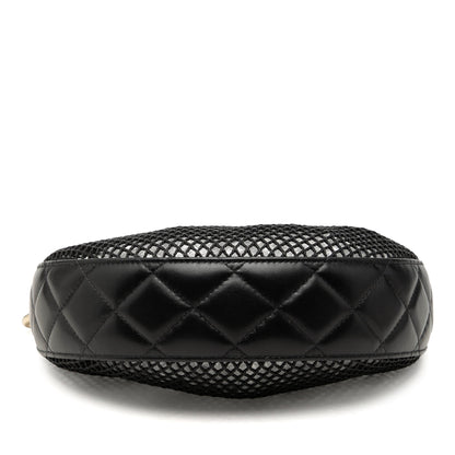 Chanel CC Mesh and Quilted Shiny Lambskin Chain Hobo Bag
