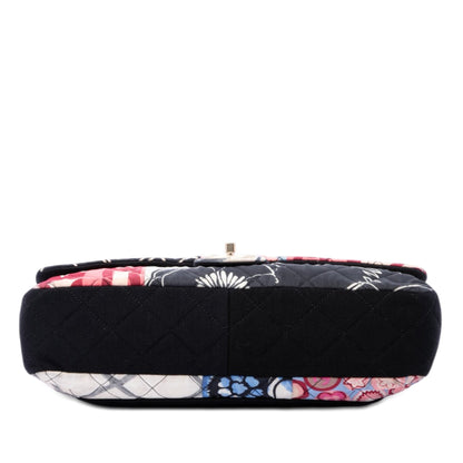 Chanel Jumbo Printed Nylon and Jersey Patchwork Single Flap Bag