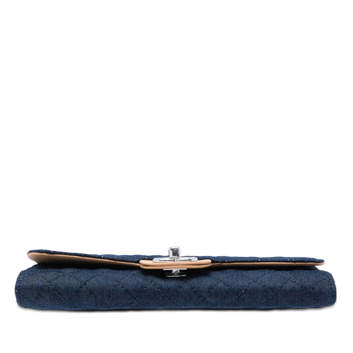 Chanel CC Quilted Denim Turn Lock Wallet On Chain