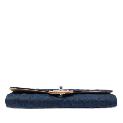 Chanel CC Quilted Denim Turn Lock Wallet On Chain