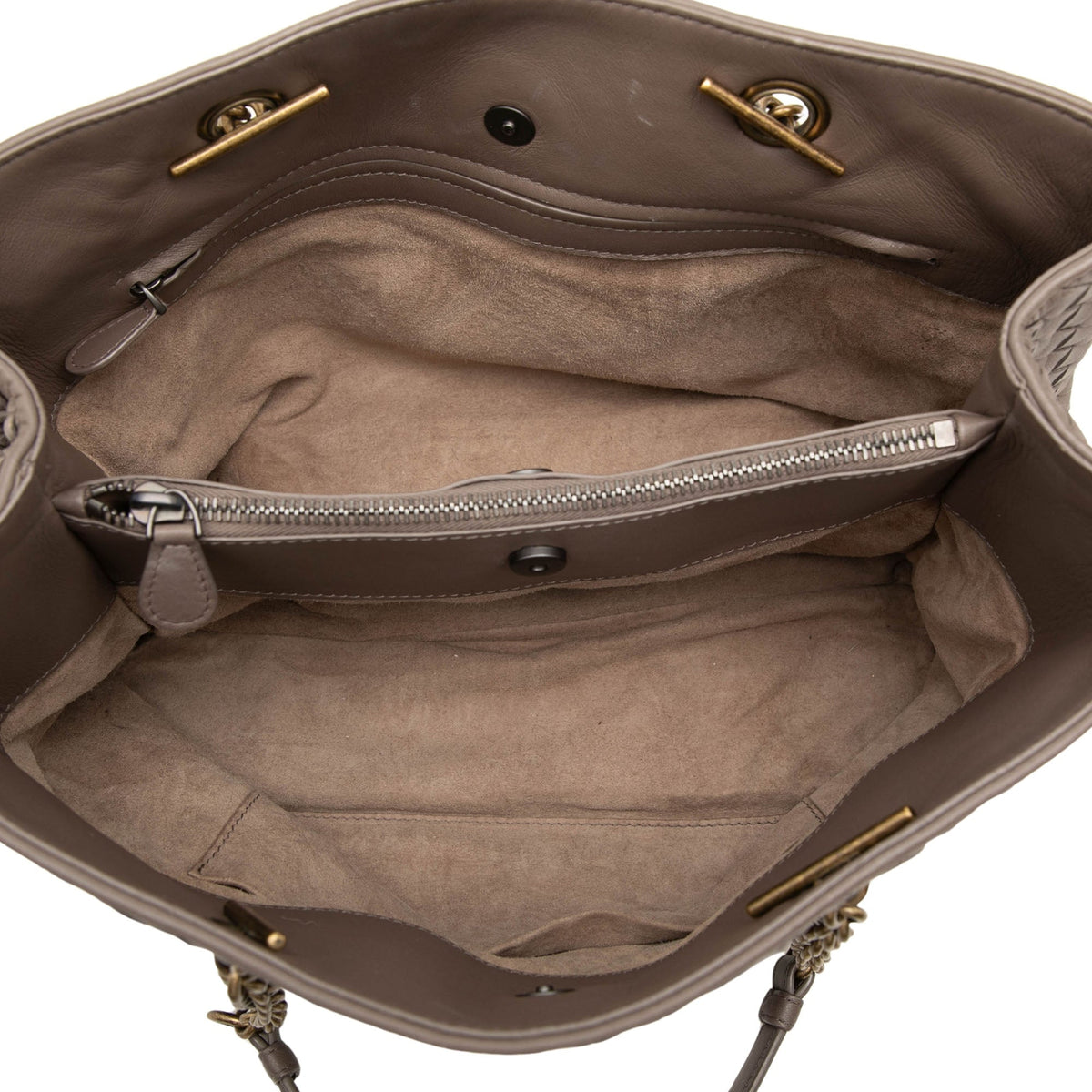 Bottega Metallic nappa Intrecciato Double Chain Tote Bag used