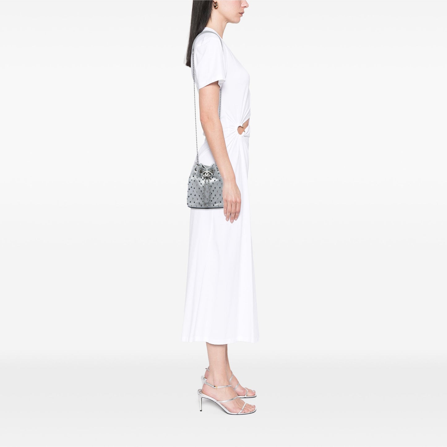Chanel Small Metallic Chevron Lambskin Stud Wars Drawstring Bucket Bag
