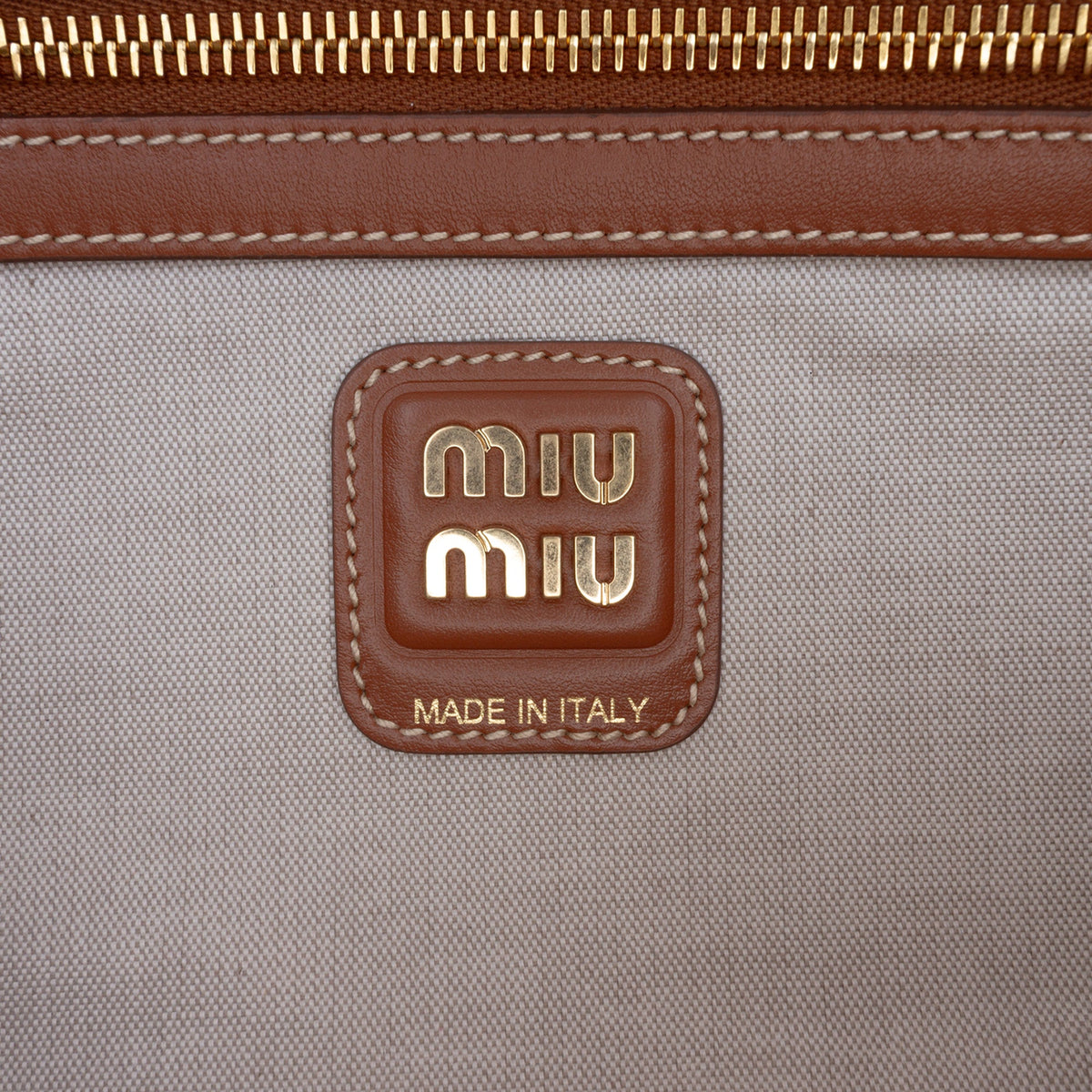 Miu Miu Large Canvas and Leather Logo Beau Handbag