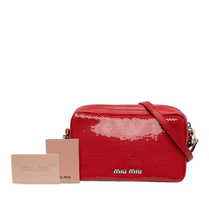 Miu Miu Sequins Paillettes and Calfskin Logo Crossbody