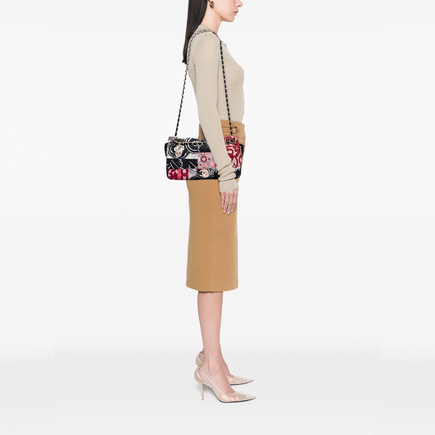 Chanel Jumbo Printed Nylon and Jersey Patchwork Single Flap Bag