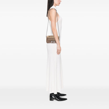 Fendi Zucca Embossed Technical Fabric Chain Midi Baguette Bag