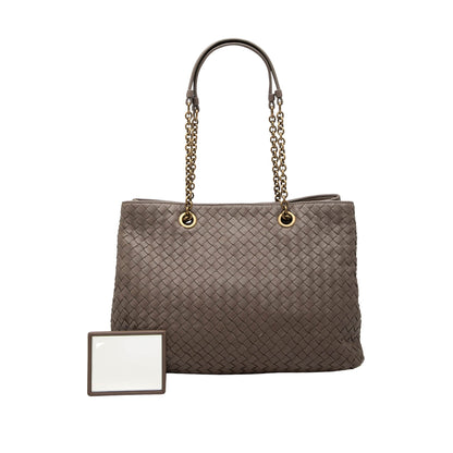 Bottega Metallic nappa Intrecciato Double Chain Tote Bag used