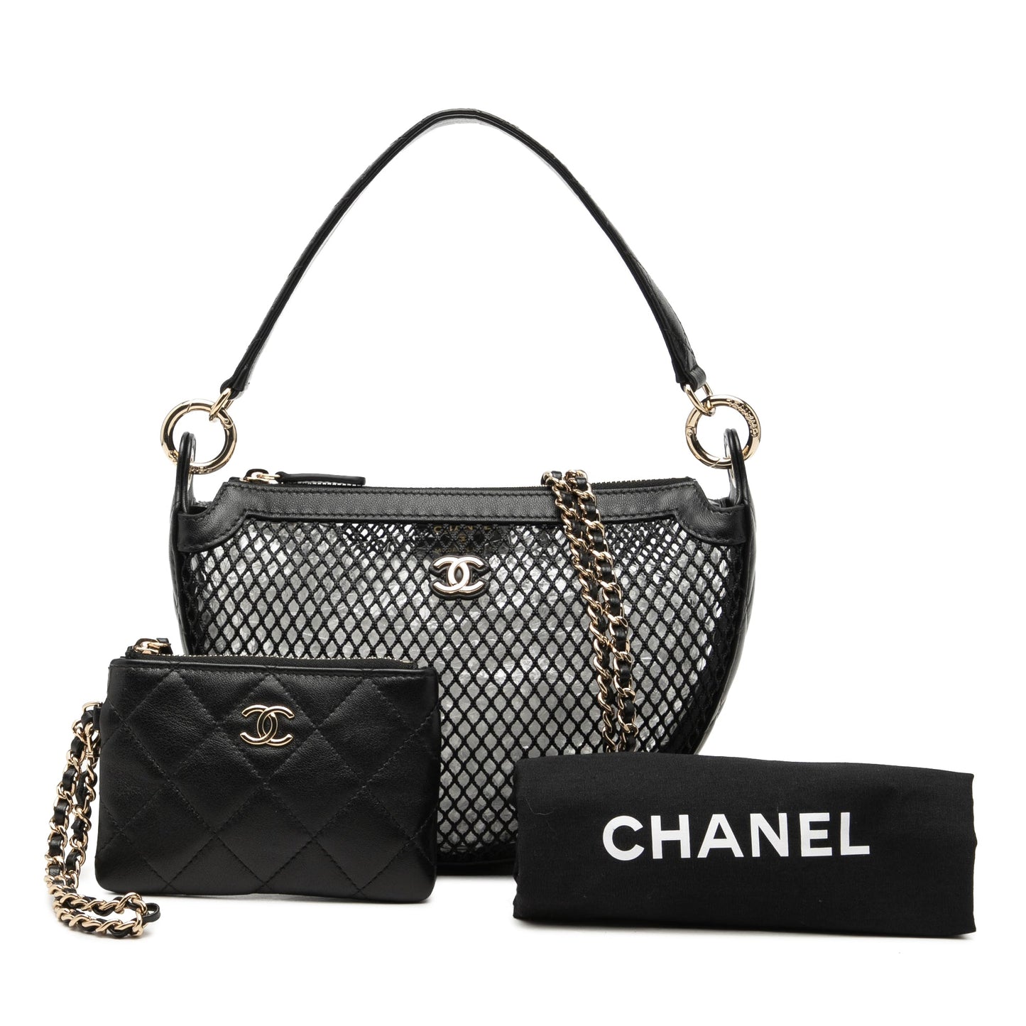 Chanel CC Mesh and Quilted Shiny Lambskin Chain Hobo Bag