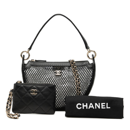 Chanel CC Mesh and Quilted Shiny Lambskin Chain Hobo Bag