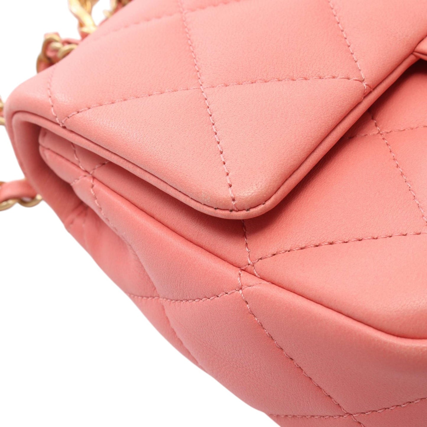 Chanel Quilted Lambskin Metal Chain Top Handle Bag Preloved